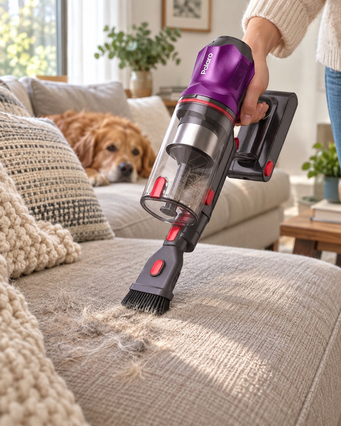 Polaro V16 im Handmodus reinigt Sofa und Kissen